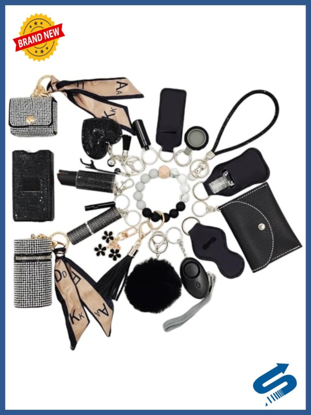 Keychain Set for Women with Faux Leather Card Holder, Floral Keychain Gift Set